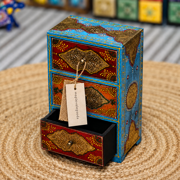 Brass-Accented Painted Wooden Storage Box