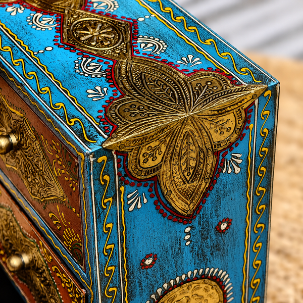 Brass-Accented Painted Wooden Storage Box