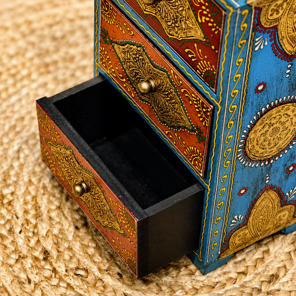 Brass-Accented Painted Wooden Storage Box
