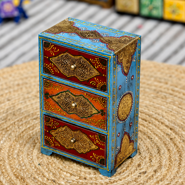 Brass-Accented Painted Wooden Storage Box