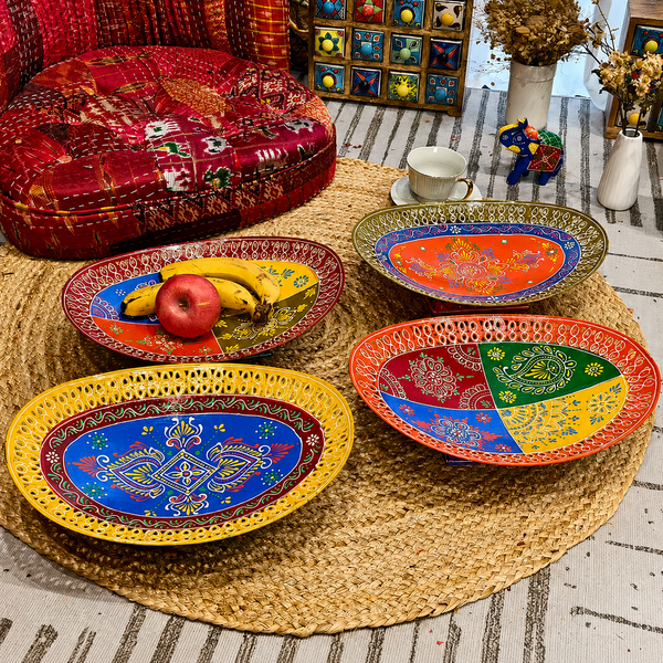 Hand-Painted Iron Decorative Serving Bowl